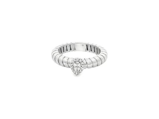 18K White Gold Ring with Natural Pear-Shaped Center Diamond and Natural Round Diamonds Halo